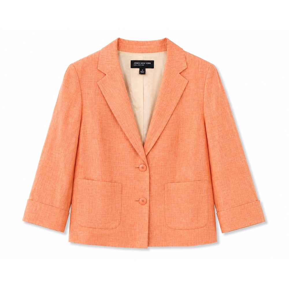 Jones New York Collection Linen Blazer Jacket Womens 6 Peach Coral 3/4 Sleeve